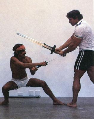 Sword_practice_for_the_first_Conan_movie_with_Gerry_Lopez_(Subotai)....jpg